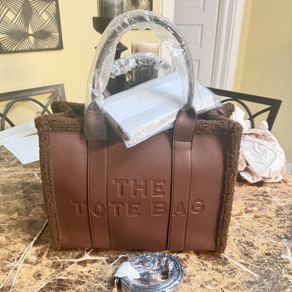 Stylish Brown Tote with Embossed Text